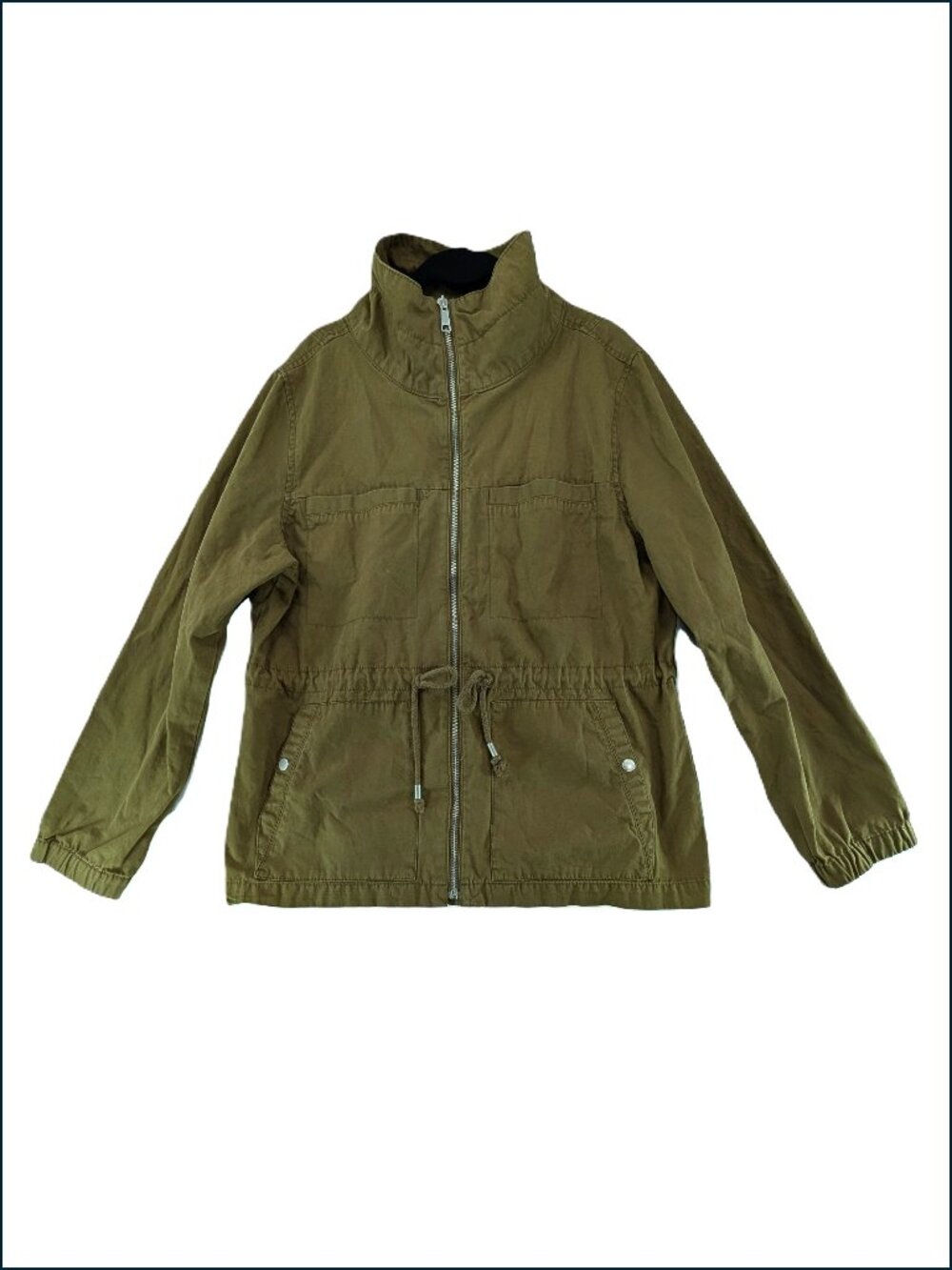 Old Navy Field Jacket Womens Size Large Olive Army Green Utility Tie Waist Barn